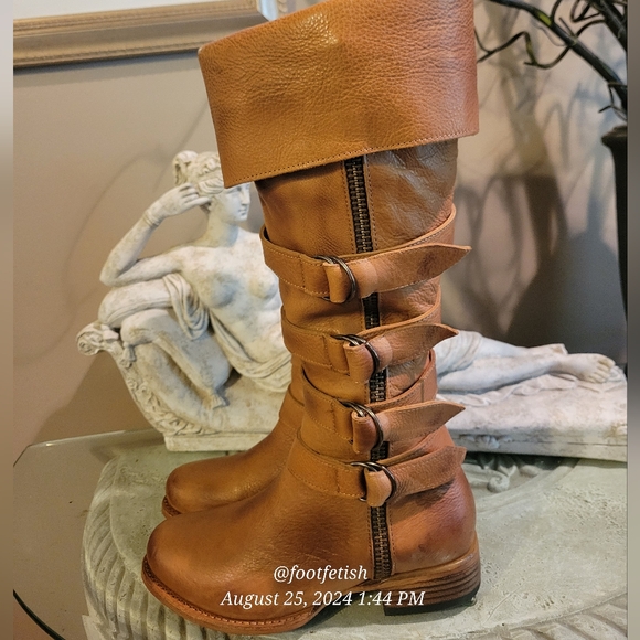 FREEBIRD Risky Boots Wheat Strap Buckle Leather Distressed Handmade Designer #5 - Picture 6 of 17